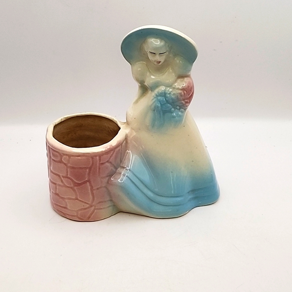 Vintage Shawnee Pottery Southern Belle & Wishing Well Planter Pink and Blue
